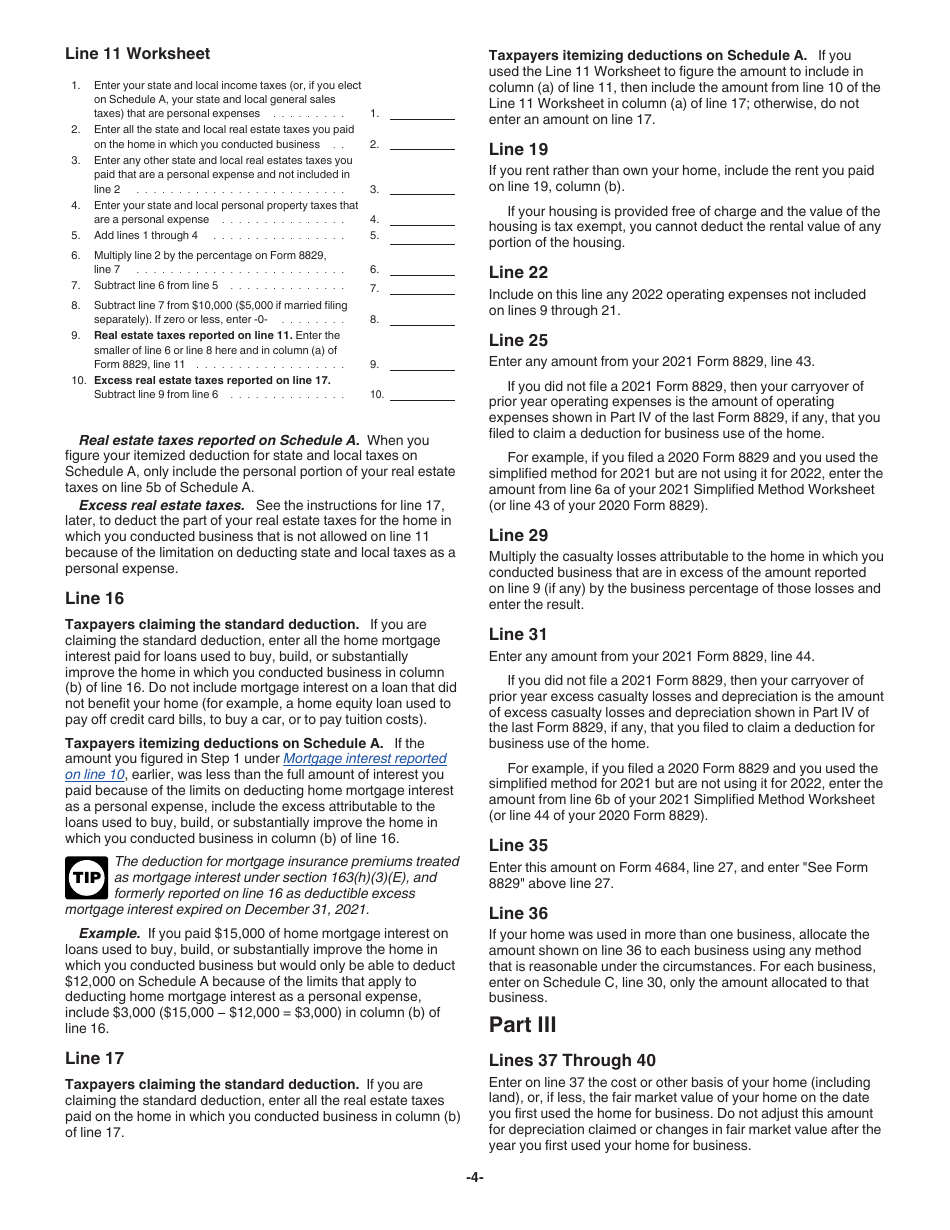 Instructions for IRS Form 8829 Expenses for Business Use of Your Home, Page 4