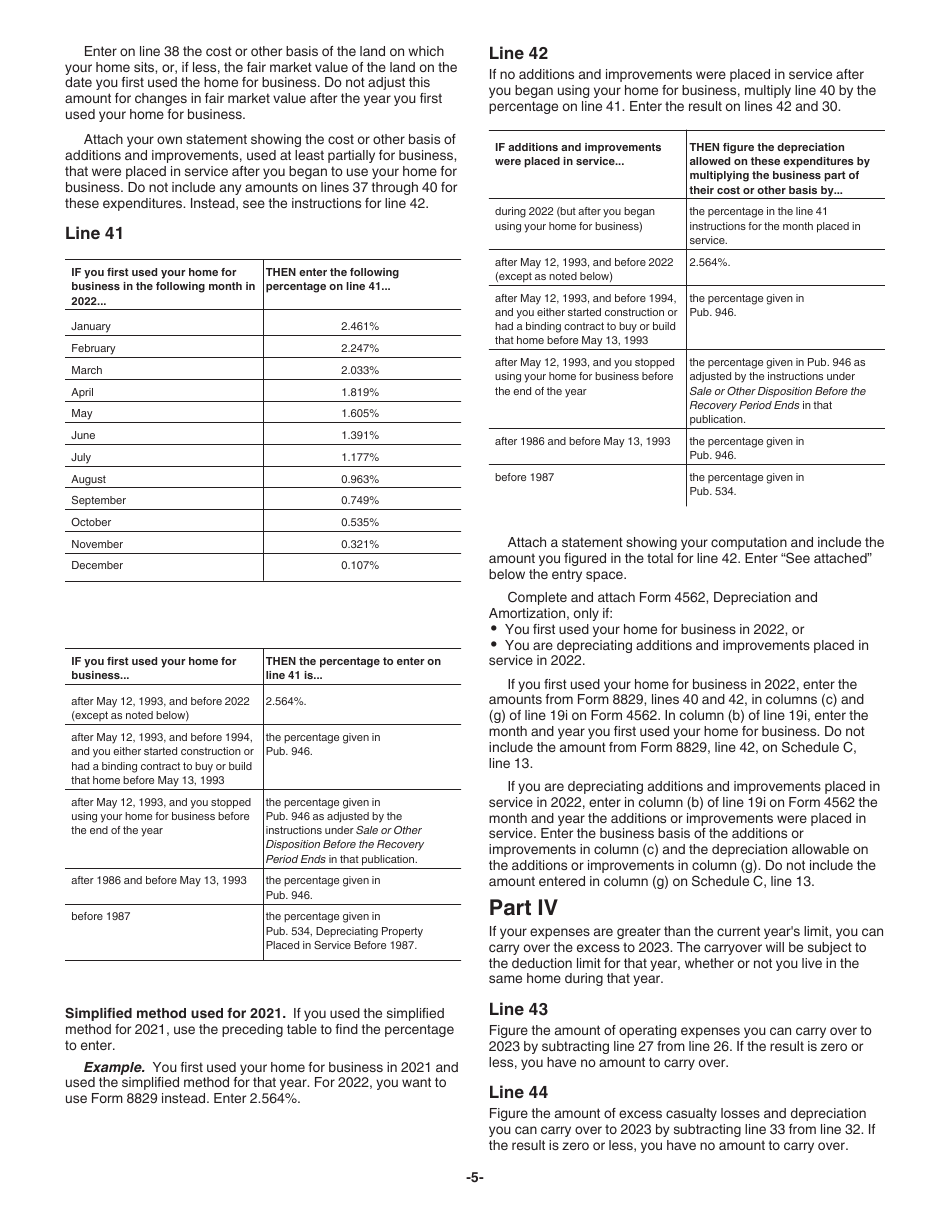 Instructions for IRS Form 8829 Expenses for Business Use of Your Home, Page 5