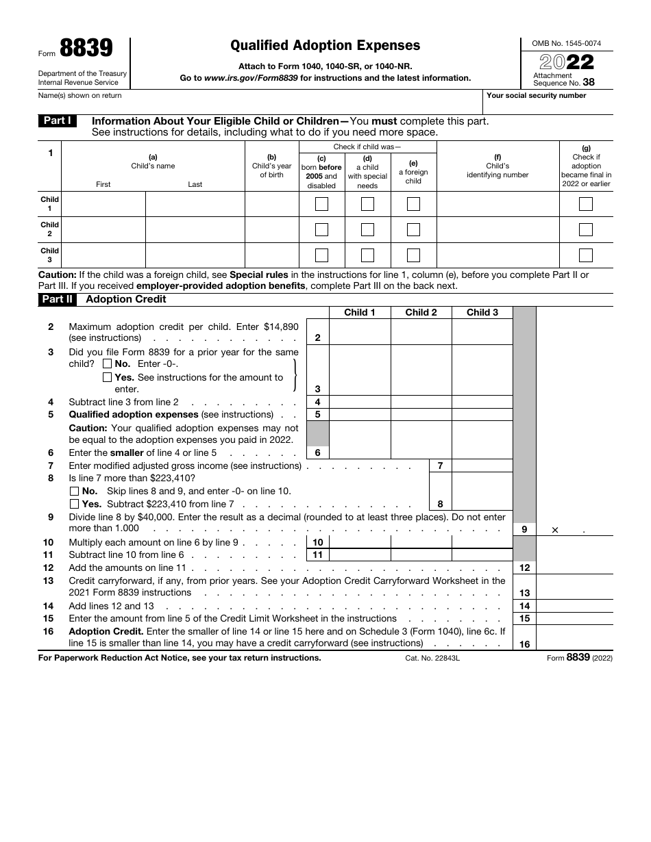 IRS Form 8839 Qualified Adoption Expenses, Page 1