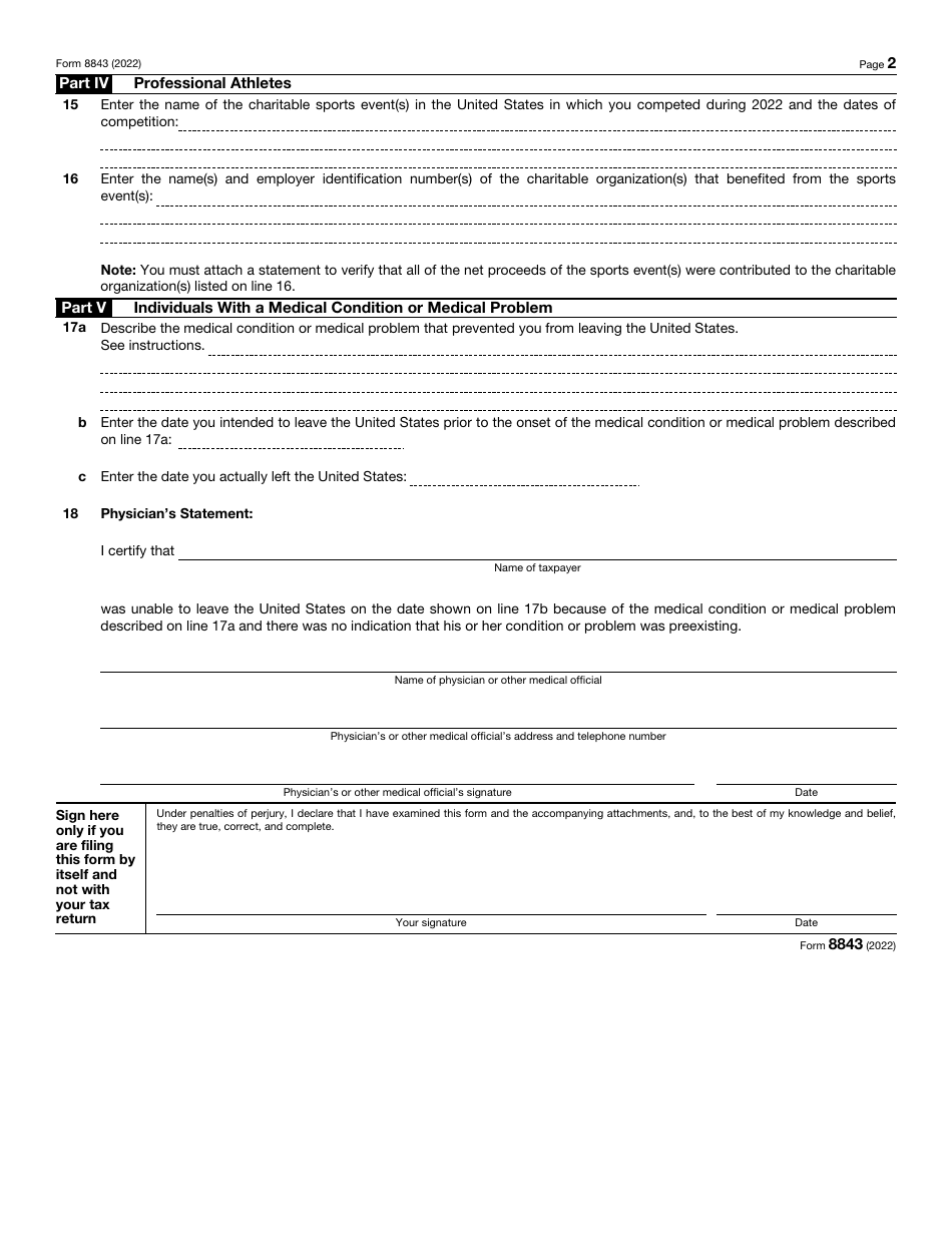 IRS Form 8843 Statement for Exempt Individuals and Individuals With a Medical Condition, Page 2
