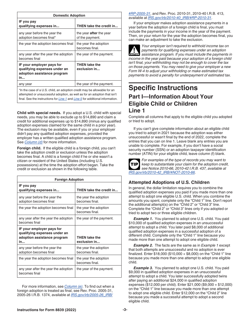 Instructions for IRS Form 8839 Qualified Adoption Expenses, Page 3