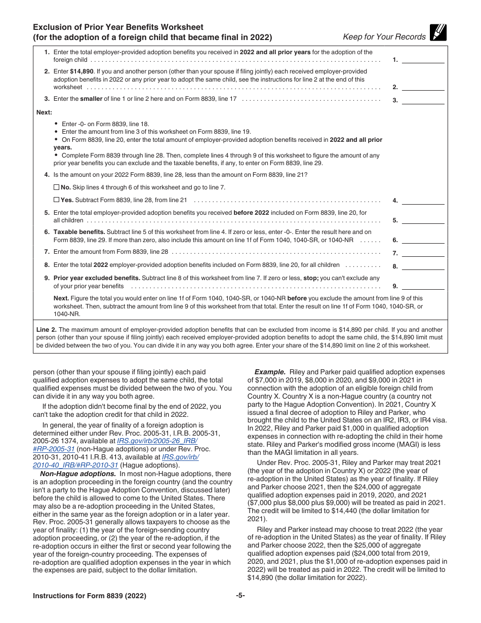 Instructions for IRS Form 8839 Qualified Adoption Expenses, Page 5