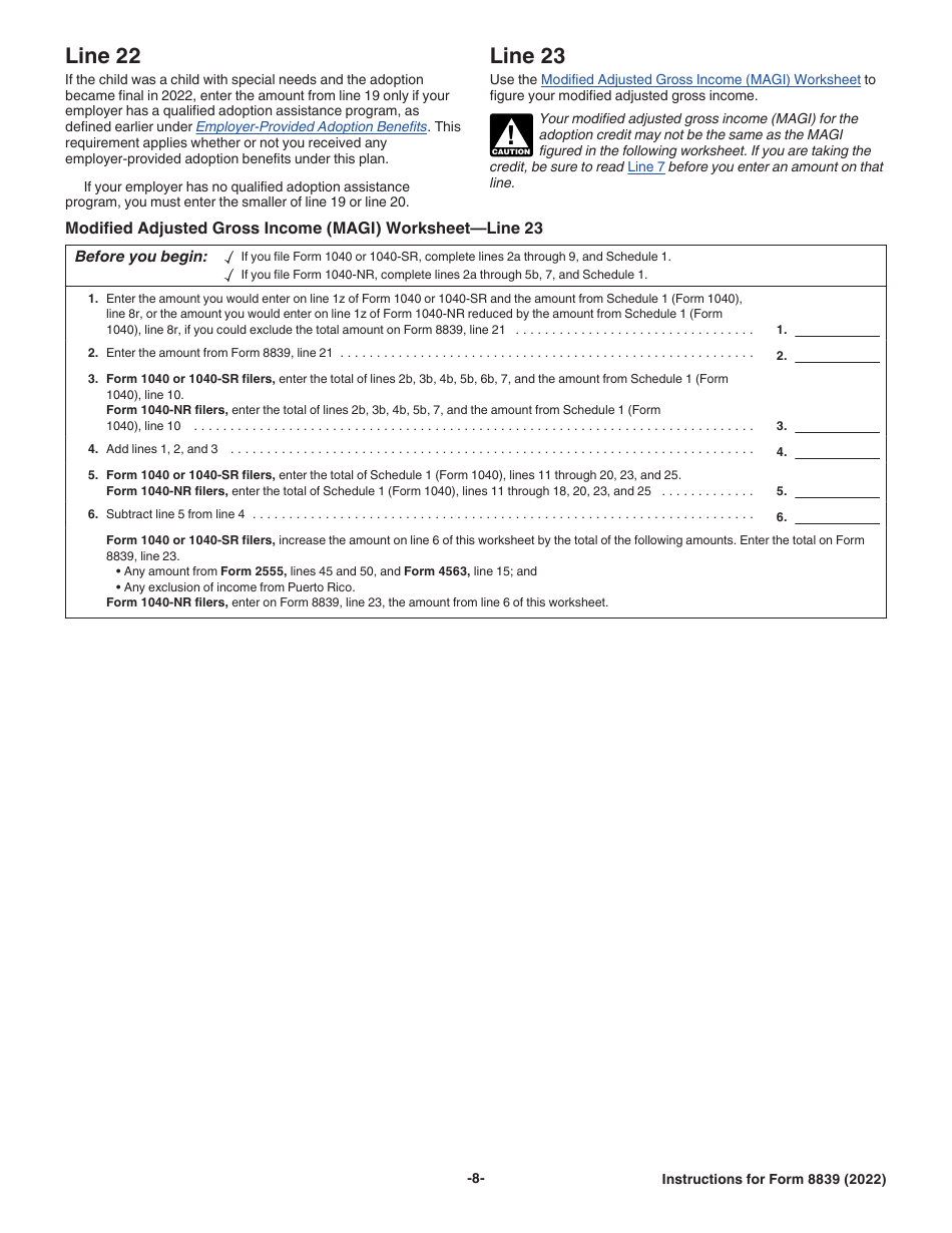 Instructions for IRS Form 8839 Qualified Adoption Expenses, Page 8