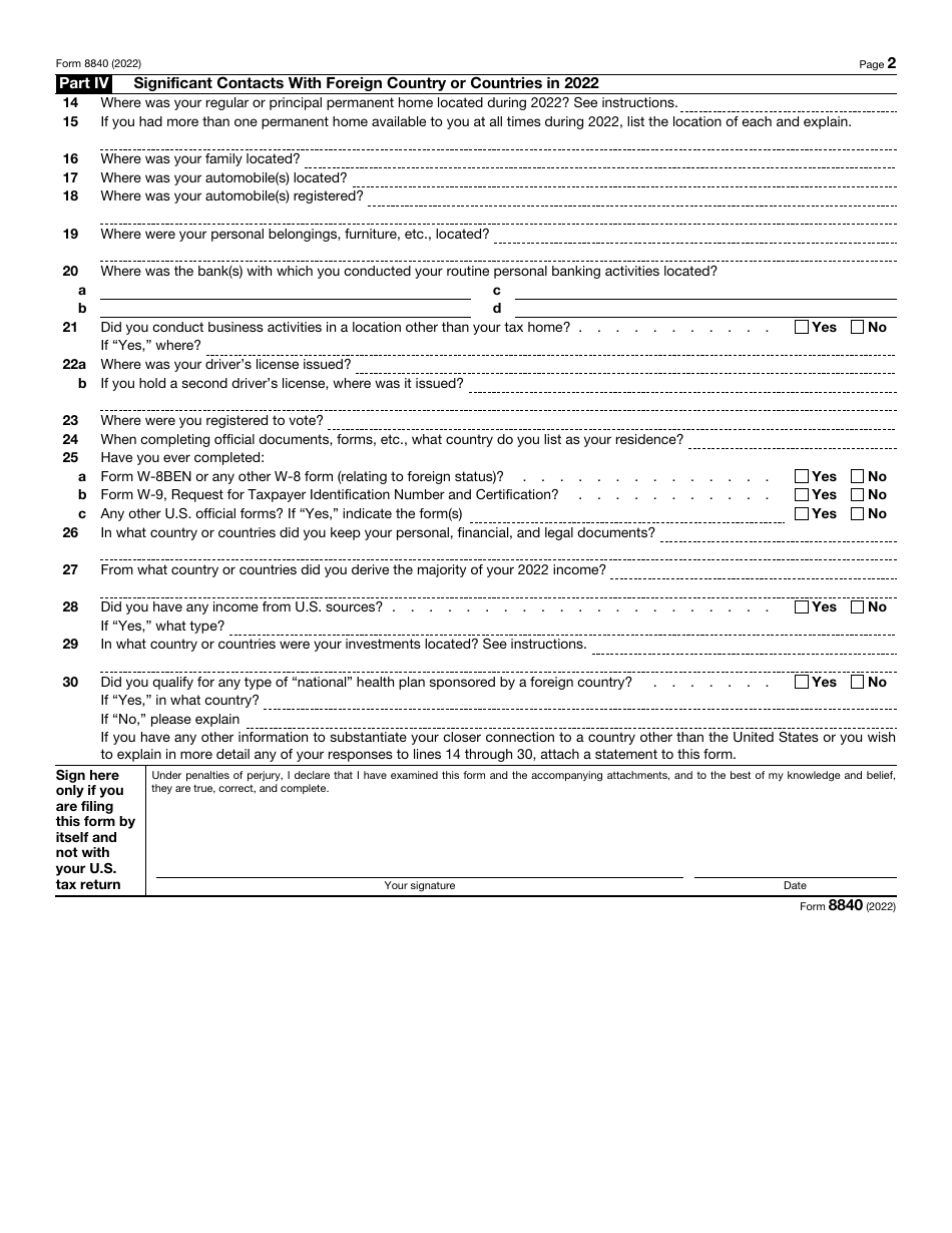 IRS Form 8840 Download Fillable PDF or Fill Online Closer Connection ...