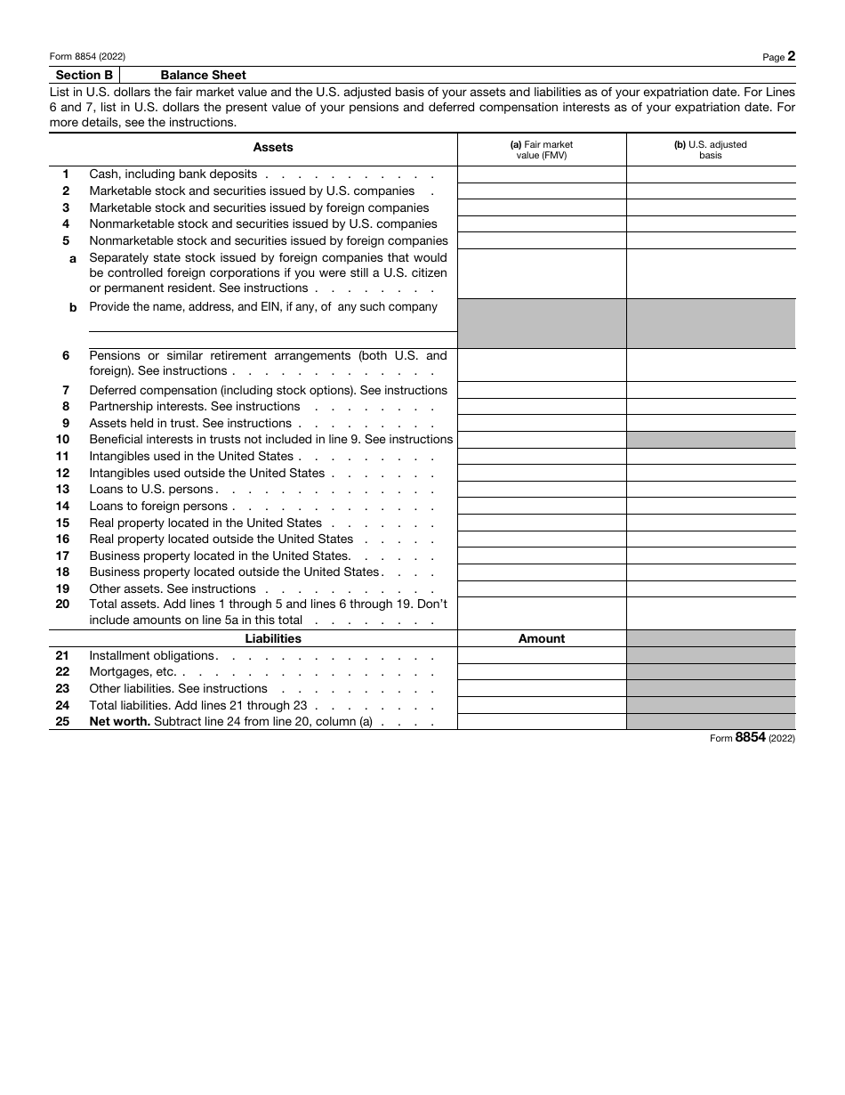 IRS Form 8854 Download Fillable PDF or Fill Online Initial and Annual ...