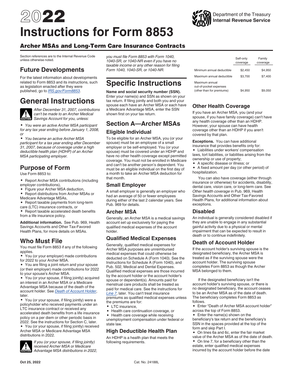 Instructions for IRS Form 8853 Archer Msas and Long-Term Care Insurance Contracts, Page 1