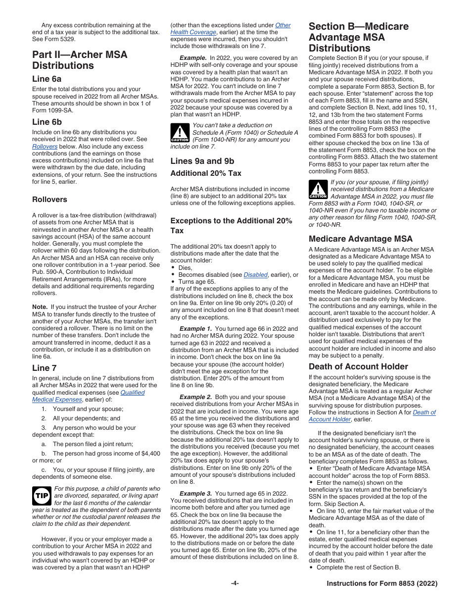 Instructions for IRS Form 8853 Archer Msas and Long-Term Care Insurance Contracts, Page 4