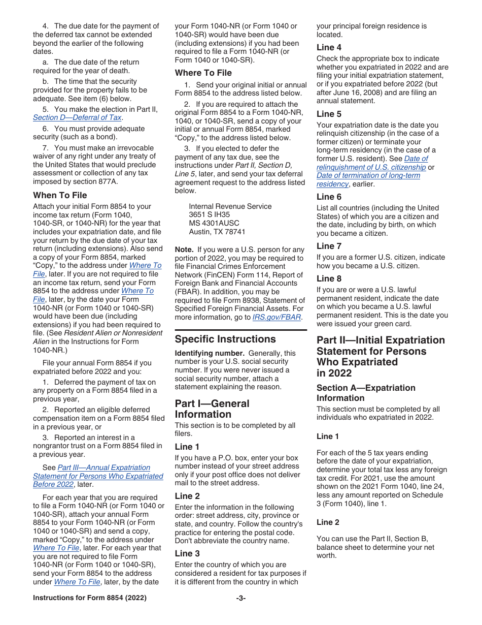 Instructions for IRS Form 8854 Initial and Annual Expatriation Statement, Page 3