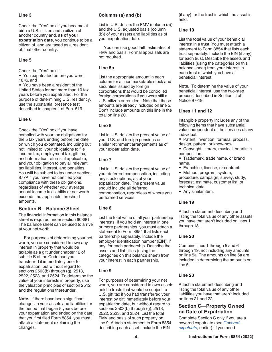 Instructions for IRS Form 8854 Initial and Annual Expatriation Statement, Page 4