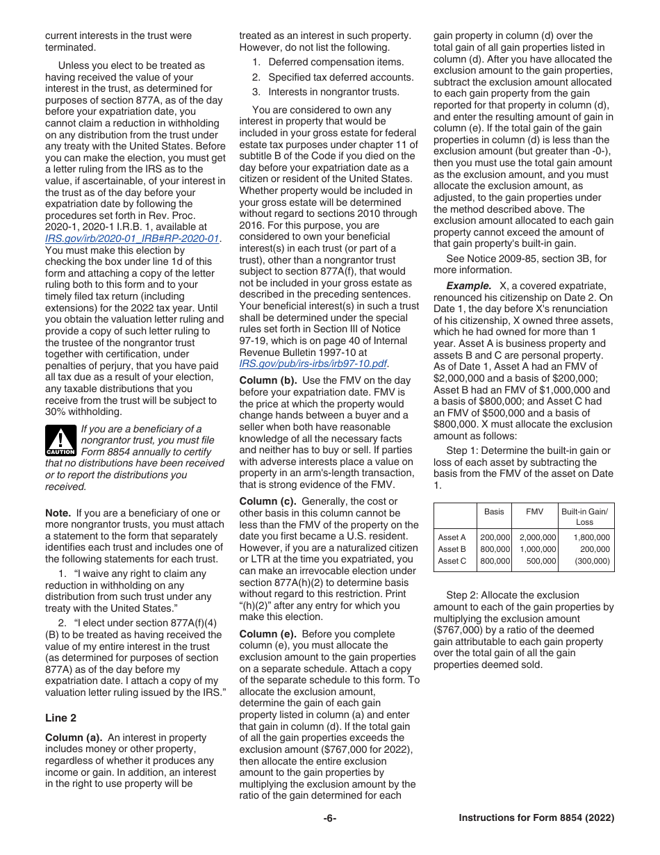 Instructions for IRS Form 8854 Initial and Annual Expatriation Statement, Page 6