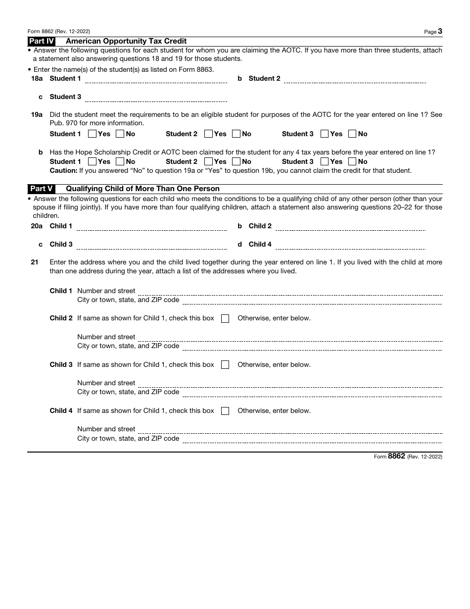 IRS Form 8862 Information to Claim Certain Credits After Disallowance, Page 3