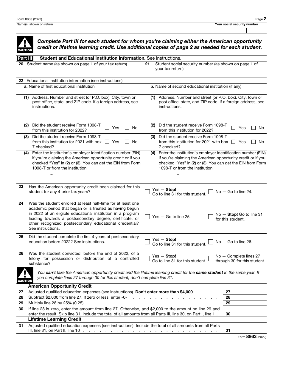 IRS Form 8863 Education Credits (American Opportunity and Lifetime Learning Credits), Page 2