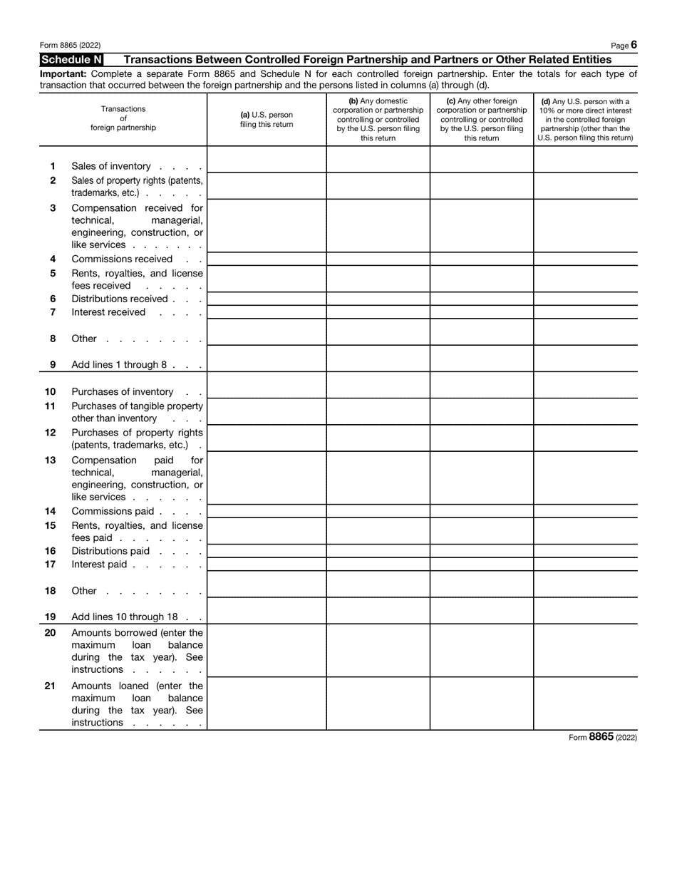 IRS Form 8865 Return of U.S. Persons With Respect to Certain Foreign Partnerships, Page 6