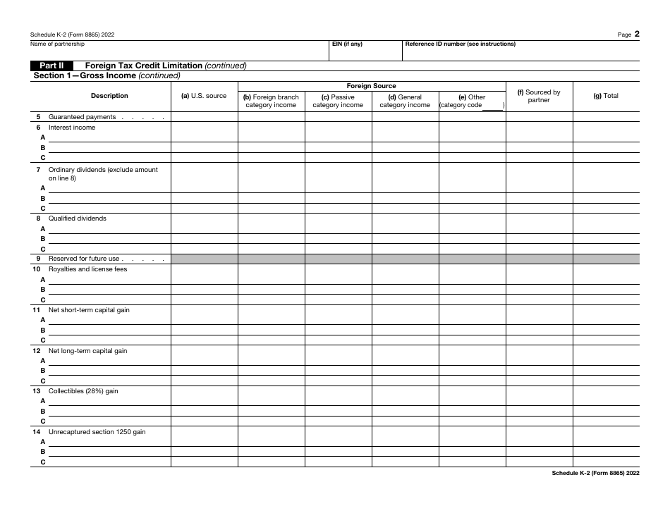 IRS Form 8865 Schedule K-2 Partners Distributive Share Items - International, Page 2