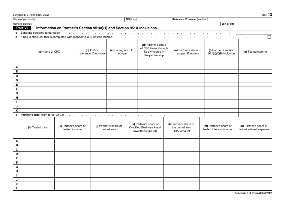 IRS Form 8865 Schedule K-3 Partners Share of Income, Deductions, Credits, Etc. - International, Page 12
