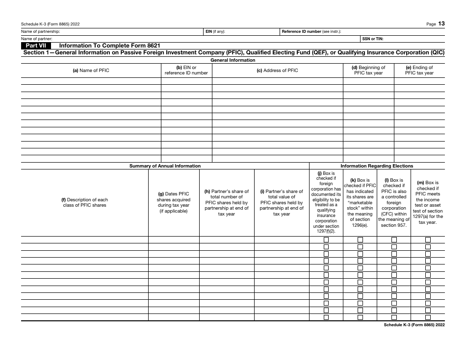 IRS Form 8865 Schedule K-3 Partners Share of Income, Deductions, Credits, Etc. - International, Page 13