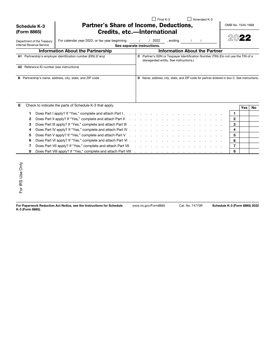IRS Form 8865 Schedule K-3 Partners Share of Income, Deductions, Credits, Etc. - International, Page 1