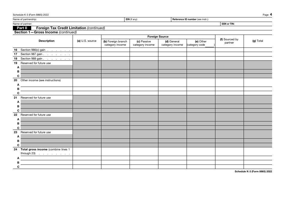 IRS Form 8865 Schedule K-3 Partners Share of Income, Deductions, Credits, Etc. - International, Page 4