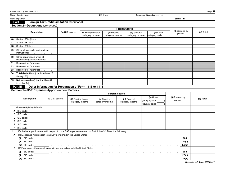 IRS Form 8865 Schedule K-3 Partners Share of Income, Deductions, Credits, Etc. - International, Page 6