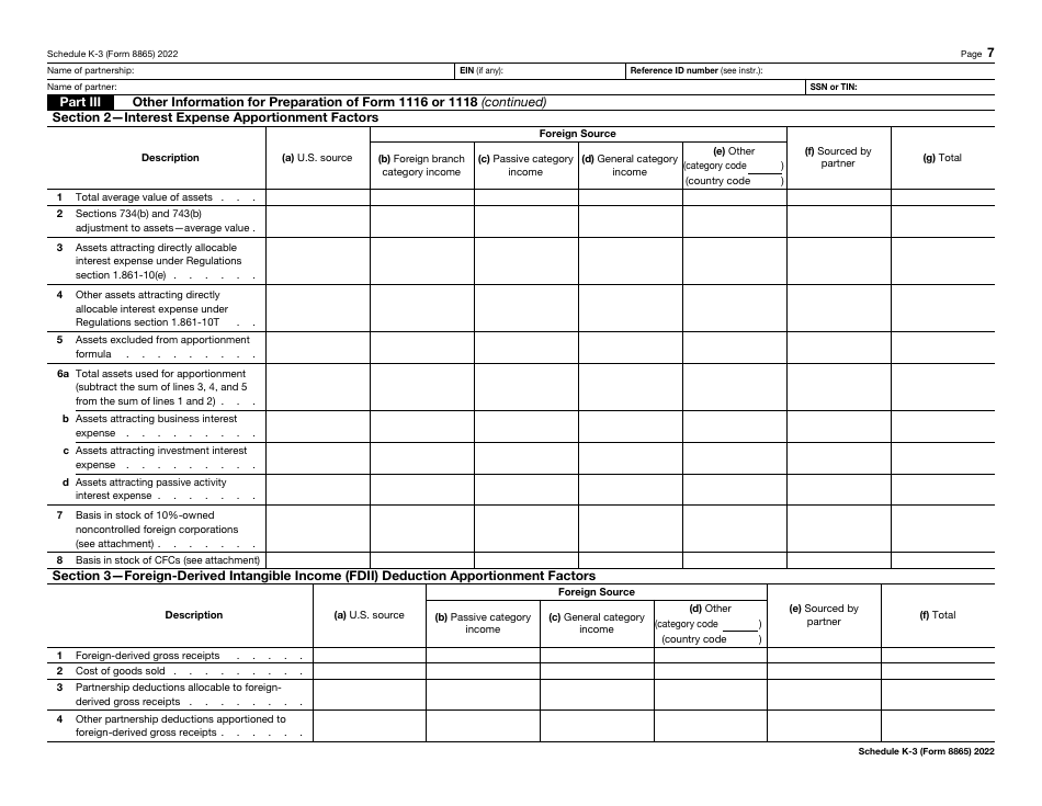 IRS Form 8865 Schedule K-3 Partners Share of Income, Deductions, Credits, Etc. - International, Page 7