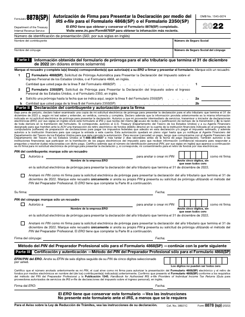 IRS Formulario 8878(SP) 2022 Printable Pdf