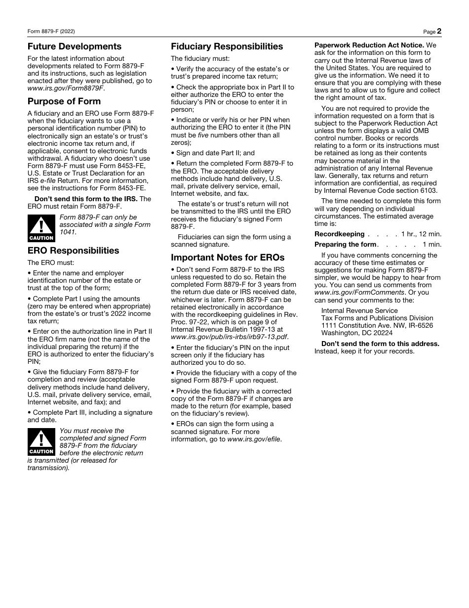 IRS Form 8879-F IRS E-File Signature Authorization for Form 1041, Page 2