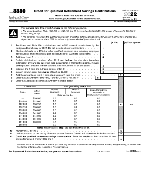 IRS Form 8880 Download Fillable PDF or Fill Online Credit for Qualified ...