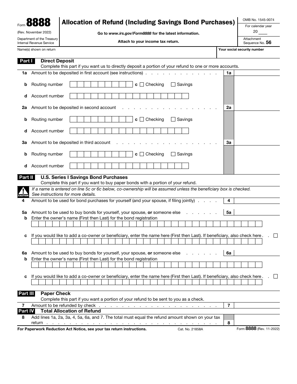 IRS Form 8888 Allocation of Refund (Including Savings Bond Purchases), Page 1