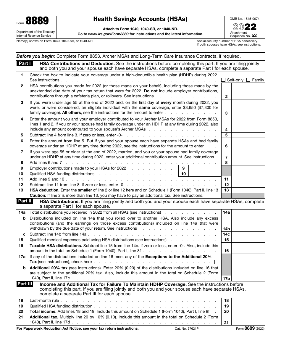 IRS Form 8889 Download Fillable PDF or Fill Online Health Savings