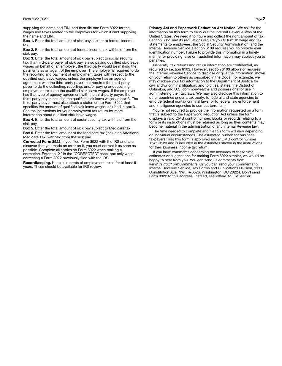 IRS Form 8922 Third-Party Sick Pay Recap, Page 2