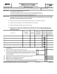 Document preview: IRS Form 8919 Uncollected Social Security and Medicare Tax on Wages, 2022