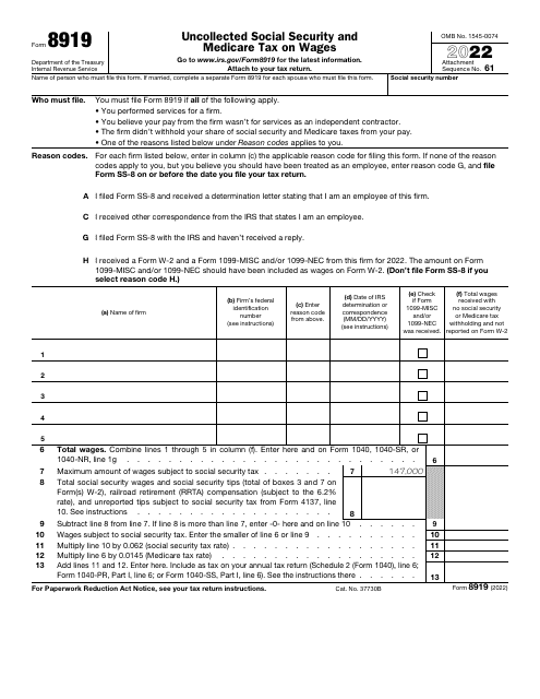 IRS Form 8919 2022 Printable Pdf