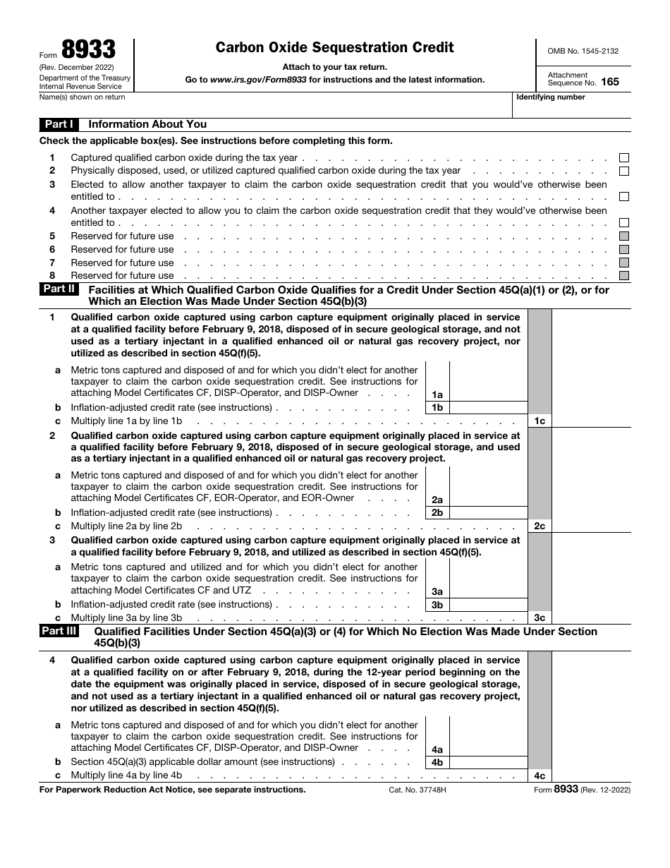 IRS Form 8933 Carbon Oxide Sequestration Credit, Page 1