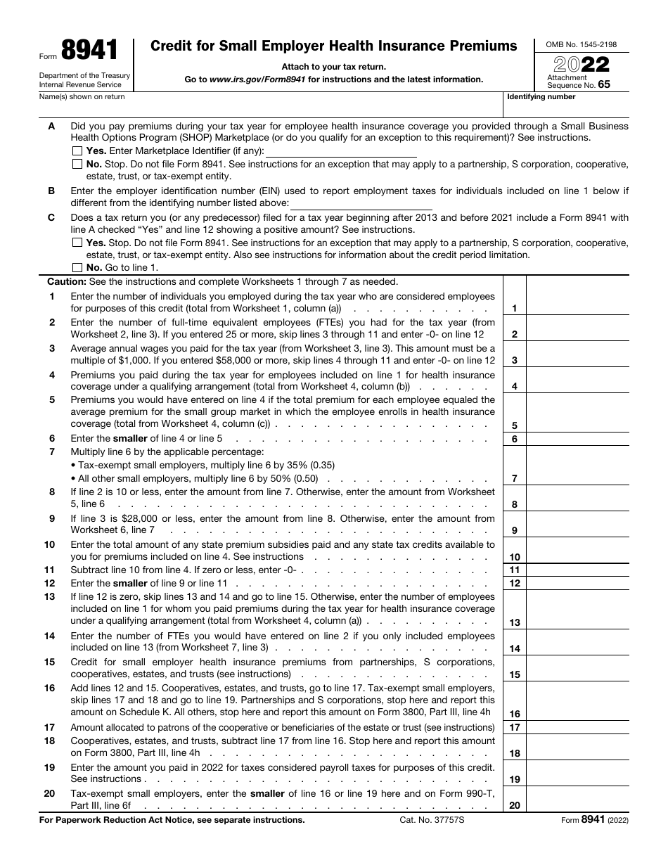 IRS Form 8941 Credit for Small Employer Health Insurance Premiums, Page 1