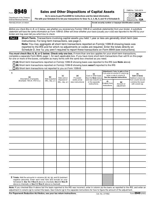 IRS Form 8949 2022 Printable Pdf