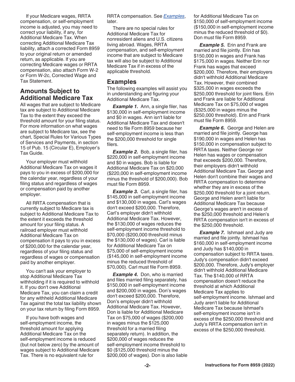 Instructions for IRS Form 8959 Additional Medicare Tax, Page 2