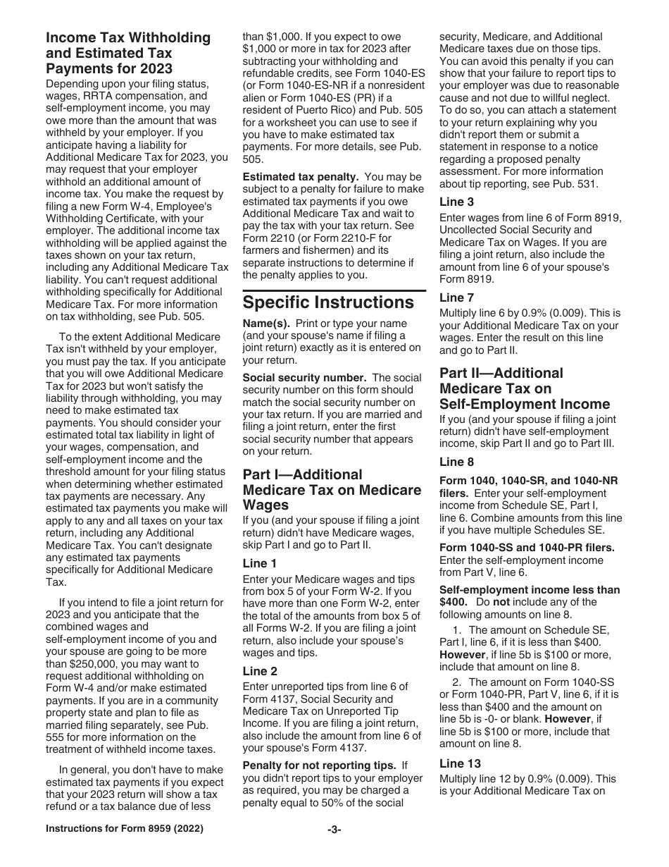 Instructions for IRS Form 8959 Additional Medicare Tax, Page 3