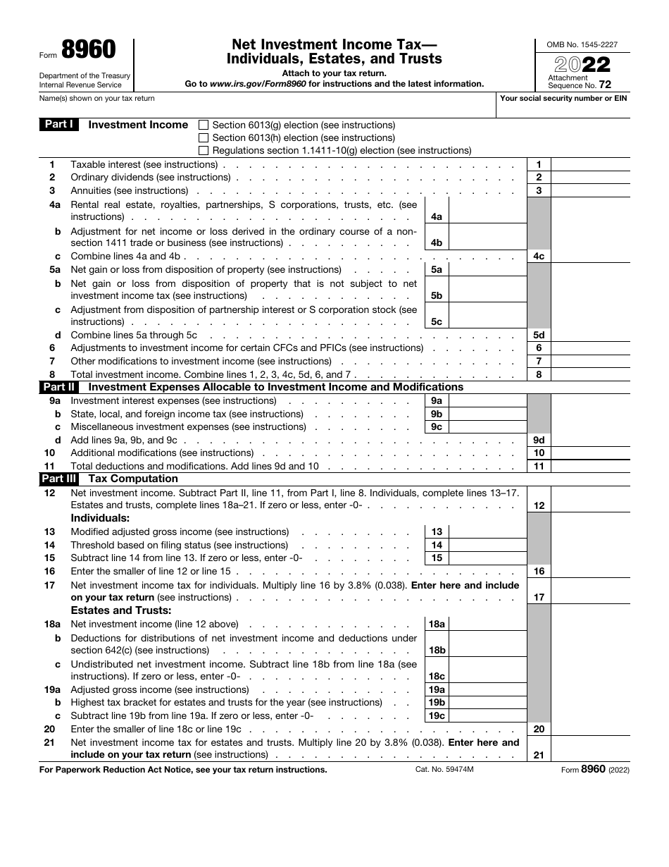 IRS Form 8960 - 2022 - Fill Out, Sign Online and Download Fillable PDF ...