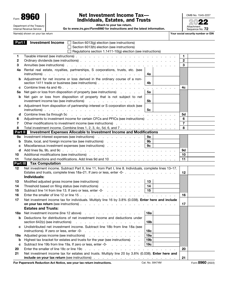IRS Form 8960 Net Investment Income Tax Individuals, Estates, and Trusts, Page 1