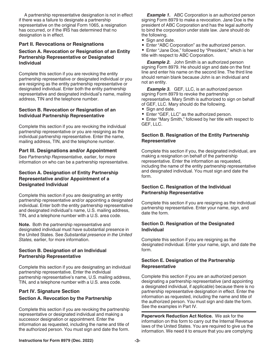 Instructions for IRS Form 8979 Partnership Representative Revocation / Designation and Resignation Form, Page 3