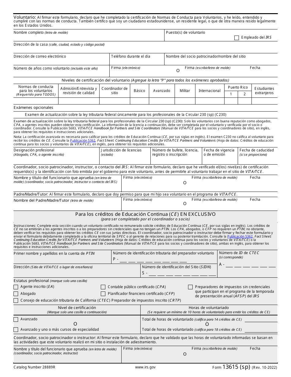 IRS Formulario 13615 (SP) Acuerdo Sobre Las Normas De Conducta Para Los Voluntarios - Programas De Vita / Tce (Spanish), Page 2