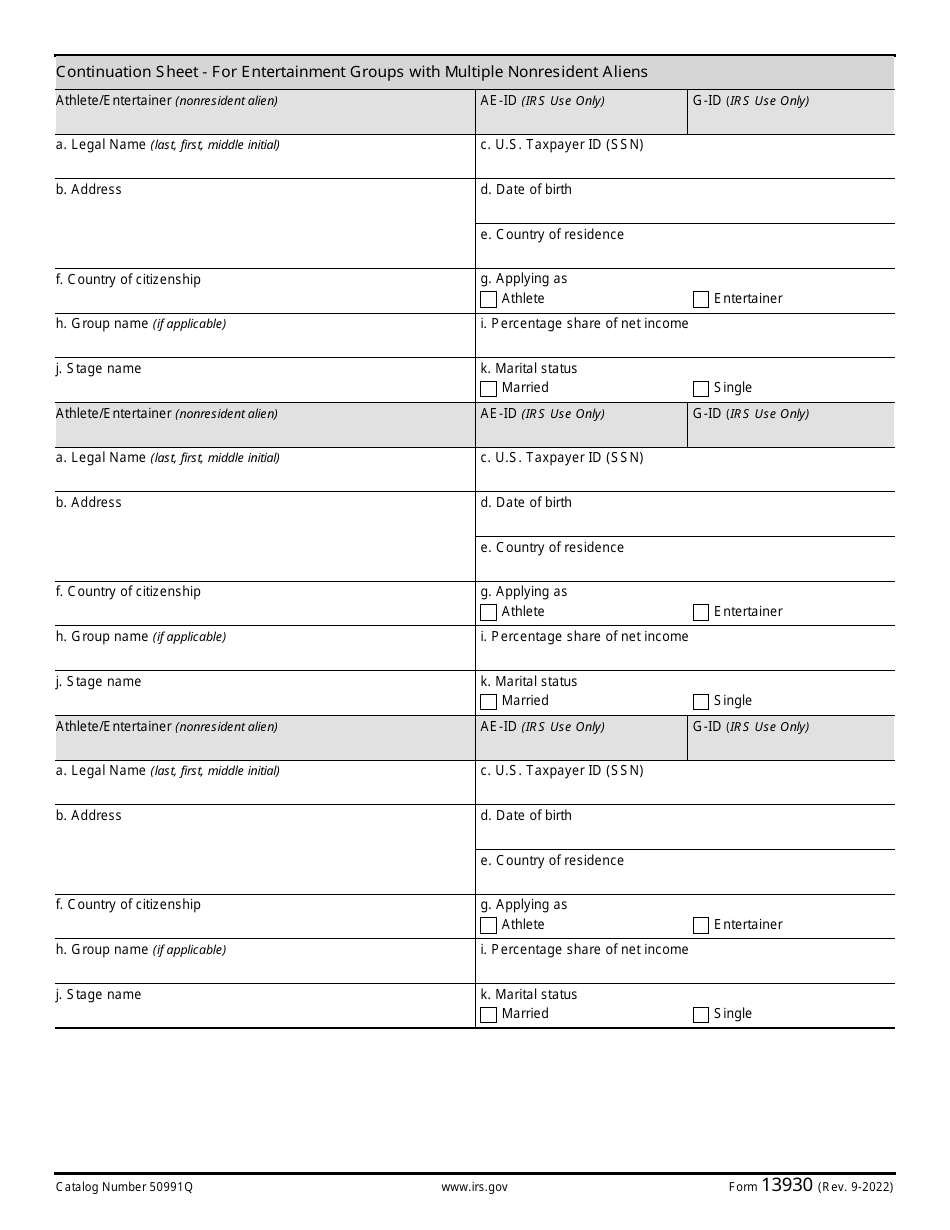 IRS Form 13930 Application for Central Withholding Agreement, Page 6