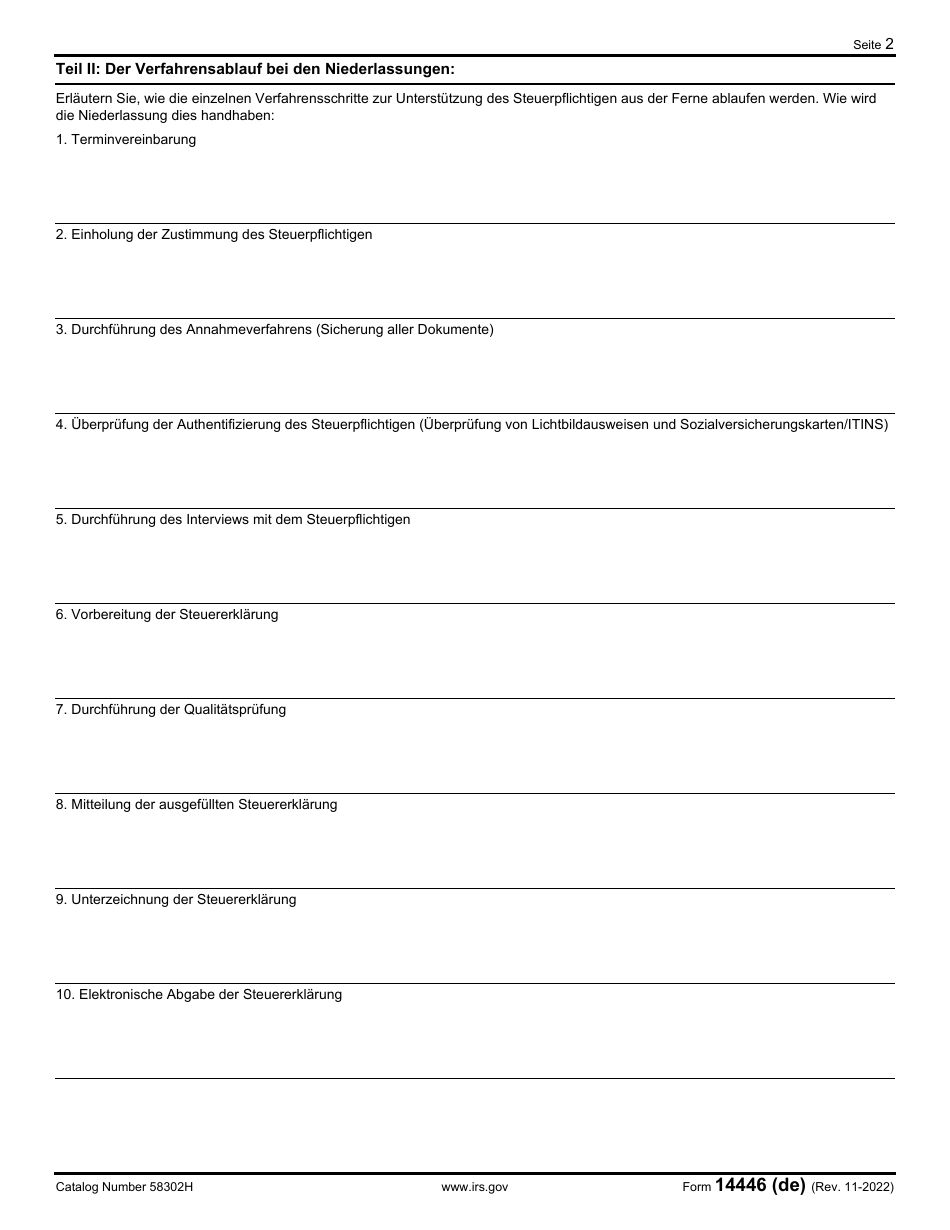 IRS Form 14446 (DE) Virtual Vita / Tce Taxpayer Consent (German), Page 2
