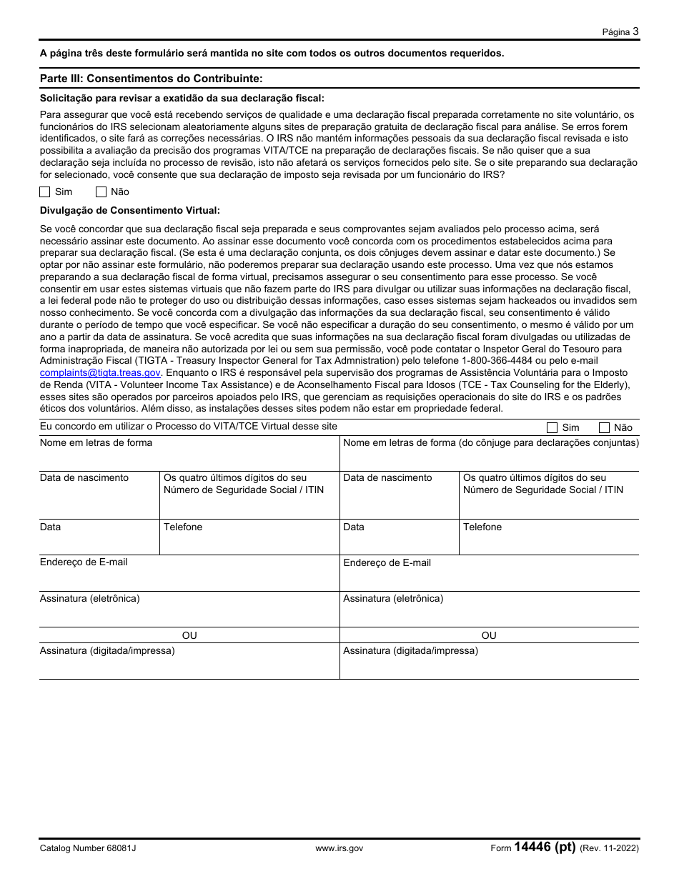 IRS Form 14446 (PT) - Fill Out, Sign Online And Download Fillable PDF ...