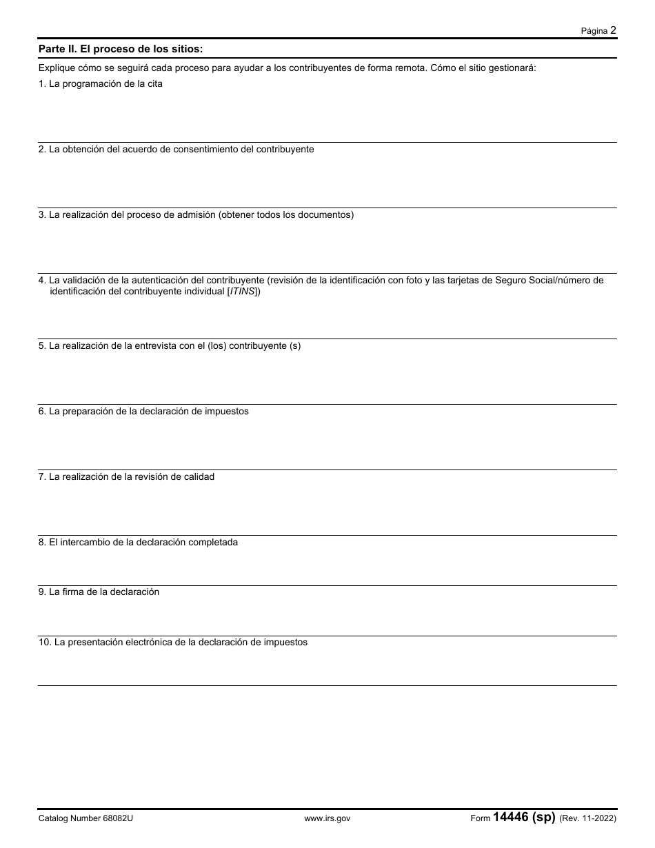 IRS Formulario 14446 (SP) Consentimiento Virtual Para La Asistencia Voluntaria Con Los Impuestos Sobre Los Ingresos (Vita, Por Sus Siglas En Ingles) Y La Asesoria Tributaria Para Las Personas De Edad Avanzada (Tce, Por Sus Siglas En Ingles) (Spanish), Page 2