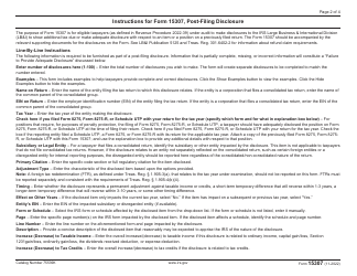 IRS Form 15307 Post-filing Disclosure for Specified Large Business Taxpayers, Page 2