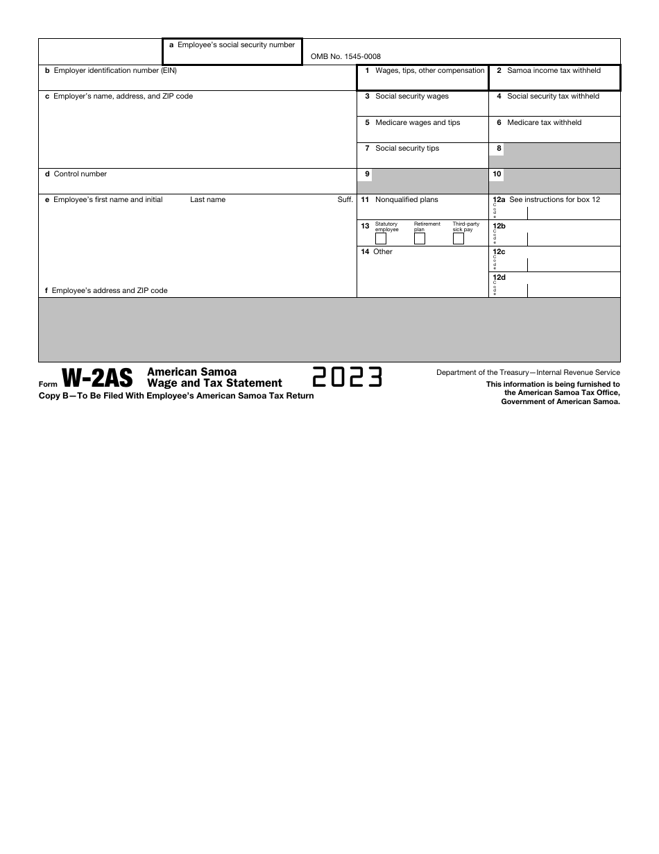 IRS Form W-2AS Download Fillable PDF or Fill Online American Samoa Wage ...