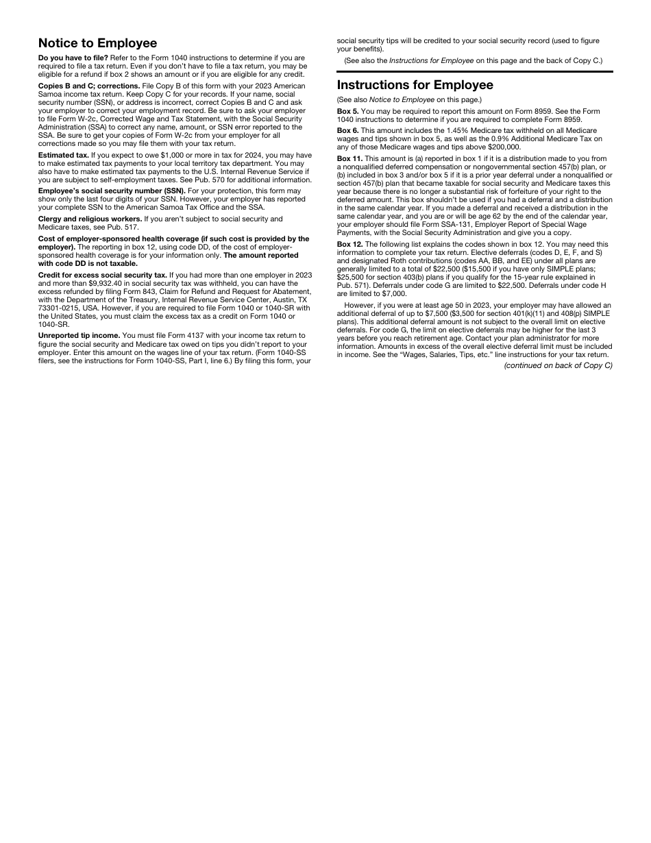 IRS Form W-2AS American Samoa Wage and Tax Statement, Page 5