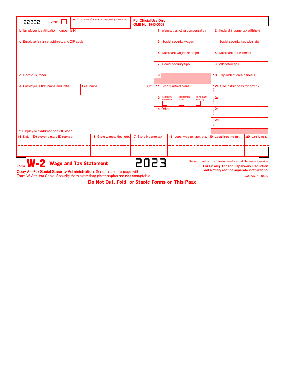 Irs Form W 2 Download Fillable Pdf Or Fill Online Wage And Tax Statement 2023 Templateroller