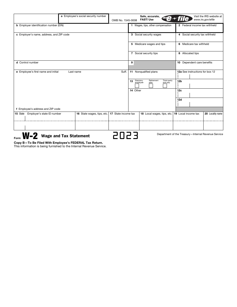 IRS Form W2 Download Fillable PDF or Fill Online Wage and Tax